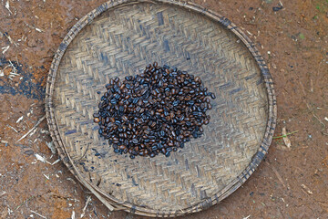 Roasted coffee beans tray