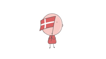 Pencil drawing of a boy holding a flag of Denmark