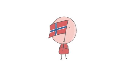 Pencil drawing of a boy holding a flag of Norway