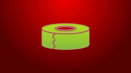 Green line Scotch icon isolated on red background. Roll of adhesive tape for work and repair. Sticky packing tape. Office tool and stuff. 4K Video motion graphic animation - Powered by Adobe