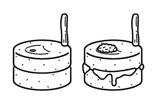 Korean traditional millstone and with beans. Vector line art illustrations set.