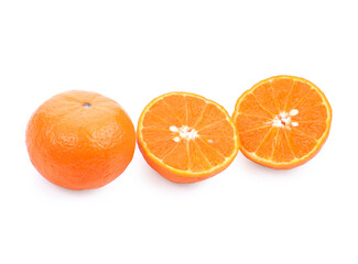 tangerine or mandarin fruit with leaves isolated on white background