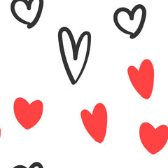 Heart doodles texture. Hand drawn valentine's day pattern. Hearts background.