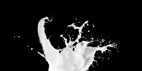 Fotobehang Milk Splash Stock Image In Black Background © VFX GUY