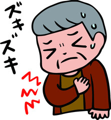 胸に痛みを感じる男性