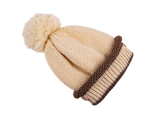 Knitted wool hat with pompom isolated on white background