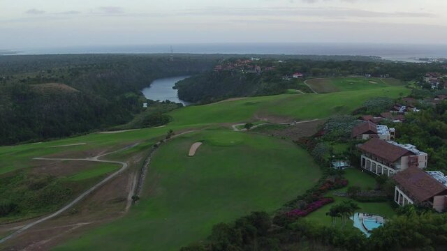 Aerial view of Altos De Chavon and river. Dominican Republic