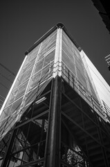 Black and white steel building