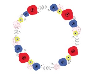 北欧風花フレーム丸型（赤）