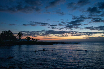 View of the ocean at blue hour