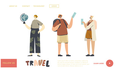 Tourism. Tour Operator Offer Trip Landing Page Template. Characters Visit Travel Agency Buying Tour for Go on Vacation