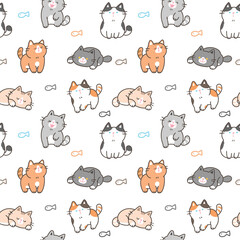 Obraz premium Seamless Pattern with Cute Cartoon Cat Illustration Design on White Background