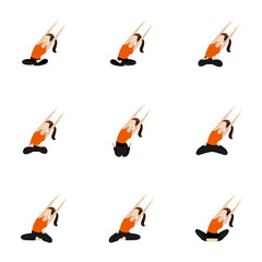 Seated side lean with parallel hands stretch yoga asanas set /Illustration stylized woman practicing butterfly, lotus and other poses with side bend