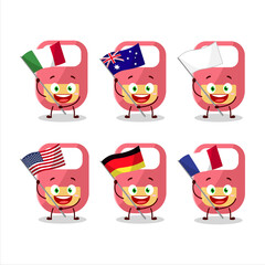 Pink baby appron cartoon character bring the flags of various countries