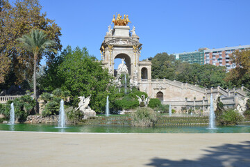 BARCELONA, SPAIN - Oct 30, 2020: The great waterfall monument