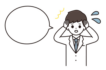 頭を抱える男性薬剤師のイラスト