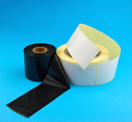 Roll of self-adhesive stickers and Tape for thermal transfer printing. Ribbon (thermal transfer...