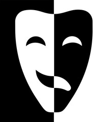 comedy and tragic theatrical masks joined together. Theatrical premieres, circus poster. Vector