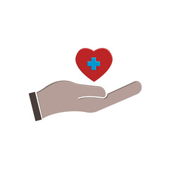 Hand and heart 3d icon with health symbol. Design vector illustration