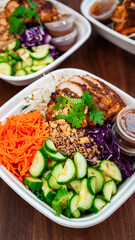 Chicken breast meal in to go container