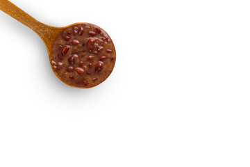 A spoon with Brazilian Feijoada Food. Top view. white background. Copy space