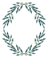 Laurel wreath. Frame with green leaves. Watercolor hand drawn illustration isolated on white background.