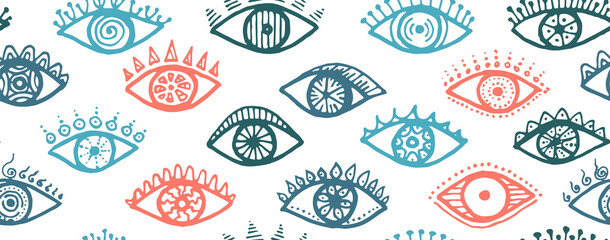 Doodle human eyes vintage repeatable ornament. 