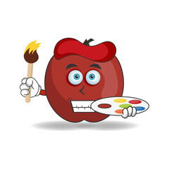 The Apple mascot character becomes a painter. vector illustration