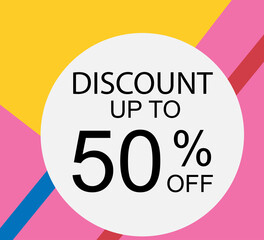 Discount up to 50% off Shop Now Label Tag Vector Template Design Illustration
