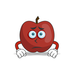 Apple mascot character with sad expression. vector illustration