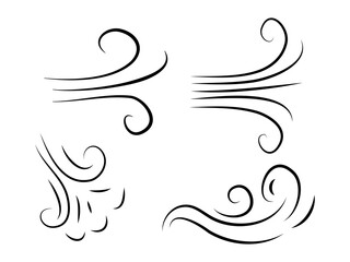 hand drawn set wind doodle blow, gust design isolated on white background. vector illustration