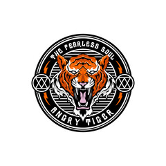 vintage retro badass tiger head with an aggressive expression badge vector illustration