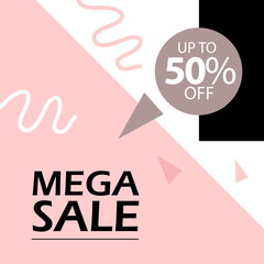 Mega Sale up to 50% off Shop Now Label Tag Vector Template Design Illustration