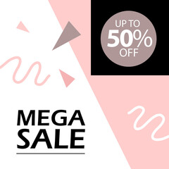Mega Sale up to 50% off Shop Now Label Tag Vector Template Design Illustration