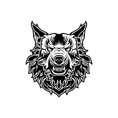 Obraz premium isolated vintage retro badass wolf head with an aggressive expression vector illustration