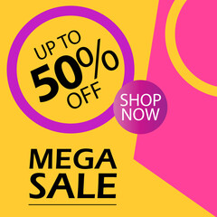 Mega Sale up to 50% off Shop Now Label Tag Vector Template Design Illustration