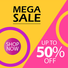 Mega Sale up to 50% off Shop Now Label Tag Vector Template Design Illustration