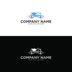bridge house vector logo design template for canal bridge area properties, realty business. linear line structure logotype