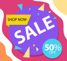 Sale up to 50% off Shop Now Label Tag Vector Template Design Illustration
