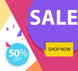 Sale up to 50% off Shop Now Label Tag Vector Template Design Illustration