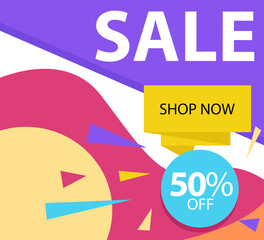 Sale up to 50% off Shop Now Label Tag Vector Template Design Illustration