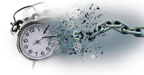 time clock breaking in  flying pieces time pass memory loss future new era feelings  gears free freedom psychology war