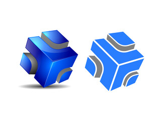 modern abstract tech 3D cube with flat perspective vector icon