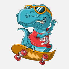 Hand drawn skater t-rex dinosaur © kancut