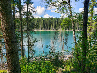 Beautiful view on the Blue Lakes Hiking Trail during the summer at Duck Mountain Provincial Park, Manitoba, Canada