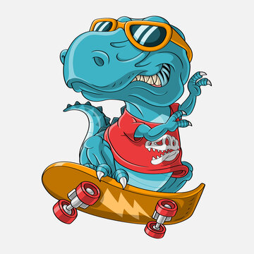 Hand drawn skater t-rex dinosaur