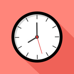 Clock icon in Flat Design with long shadow.