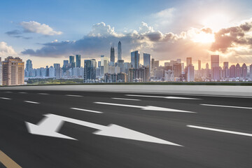 Urban skyline and empty driveway in Shenzhen, Guangdong, China