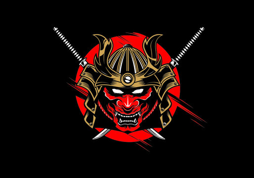 vintage retro badass japanese samurai warrior mask vector illustration
