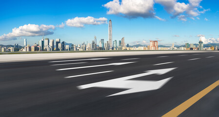 Urban skyline and empty driveway in Shenzhen, Guangdong, China